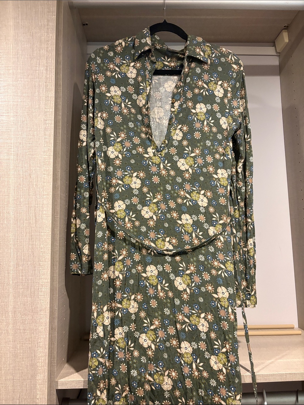 Tres Jolie Accessories Olive Green Floral Long Sleeve Dress